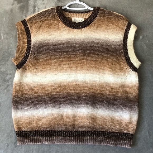 Marled Sweater Vest Size M Crewneck Gradient Stripes Preppy Chunky Lighweight - Picture 1 of 11